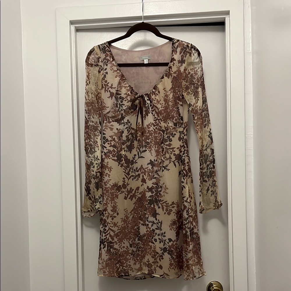 Stefanel Brown and Cream Floral Long Sleeve Dress